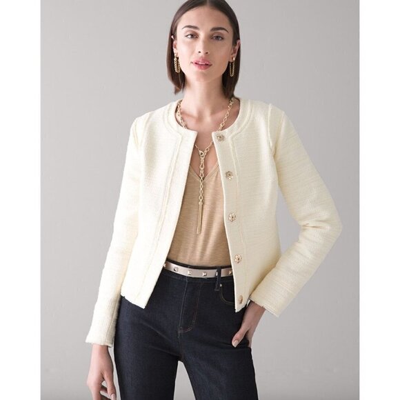 White House Black Market WHBM Ivory White Soft Tweed Jacket 2 - Picture 1 of 7